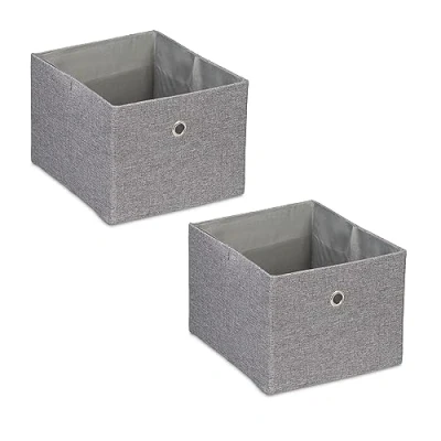 Image of Relaxdays 2x Storage Boxes, Rectangular Fabric Basket, Container without Lid, Shelf Organiser, 16 x 20.5 25 cm, Grey, Linen, Polyester, Paper