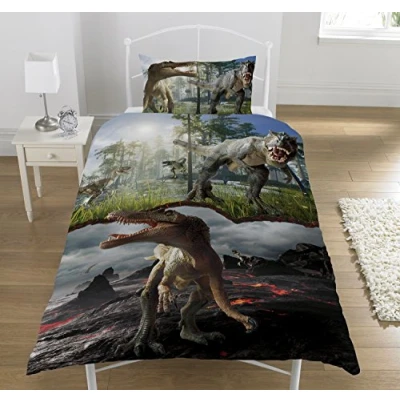 Image of KidCollection Jurassic Predators Single Panel Duvet Cover Bed Set T Rex, Raptors (Single Cover)