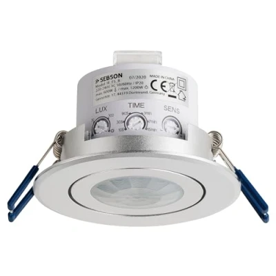 Image of SEBSON 2x PIR Sensor Ceiling 360, Flush Mounted, Infrared Motion Sensor, LED suitable, Range max. 3 8m/360, swivelling, 1200/600W, IP20