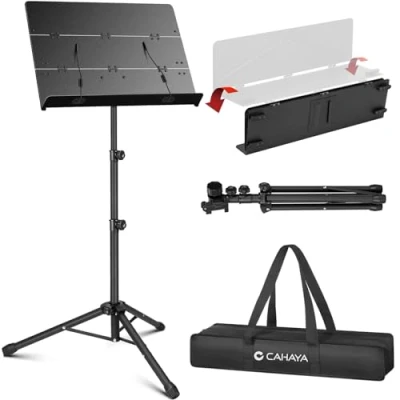 Image of CAHAYA Sheet Music Stand Matte Black Material: Not Easy to Be Scratched Dual Use Metal Portable Sturdy Adjustable Height Upgrated with bag, Model CY0317