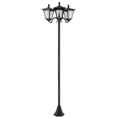 Image of Outsunny 1.8m Garden Solar Post Lights, 3 Way Head Outdoor Lamp with Sensor Dimmable LED IP44, for Deck, Pathway, Driveway, Street, Black