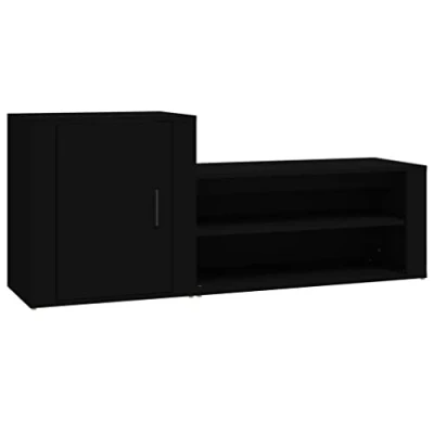Image of vidaXL Shoe Cabinet Black, Engineered Wood, Stylish Hall Storage, Ample Space, Convenient Door, Decorative Top, Easy Assembly