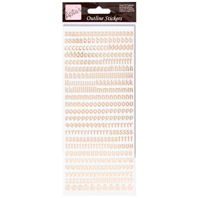 Image of Anitas Outline Stickers, Alphabet, Rose Gold on White, For Scrapbooking, Card Making, Kids Play, Homework, Art, Craft, Embelish, Decorative, Paper, Card, Glass, Metal, Plastic, Foam