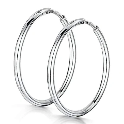 Image of Amberta Fine 925 Sterling Silver Pair of Round Hinged Hoops Sleeper Earrings Diameter 10 20 45 65 mm (18mm)