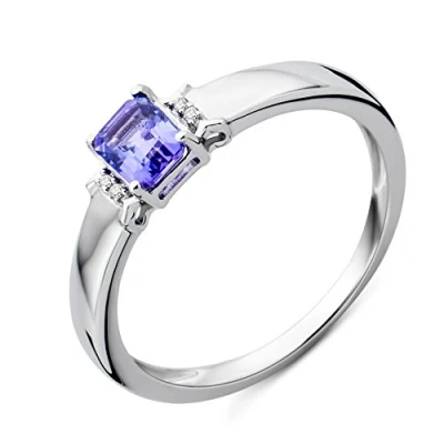 Image of Miore Diamond Engagement Rings, 9ct White Gold Ring with Tanzanite Gem and Natural Diamonds, Solid Ring, Wedding Delivered Jewellery box