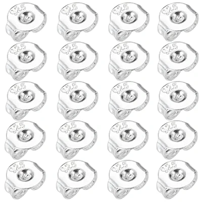 Image of 20Pcs 3 * 5.1mm Earring Backs, 925 Silver Backs Safety Round Replacement Secure Ear Lockings, Not Easy to Fade, for Women&#039;s DIY