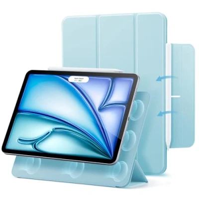 Image of ESR Magnetic iPad Case for Air 11 Inch (2024) M2, 6th Generation/Air 5th Generation 2022/Air 4th 2020, Slim Trifold Stand Case, Supports Pencil Pro/USB C, Auto Wake/Sleep, Pink