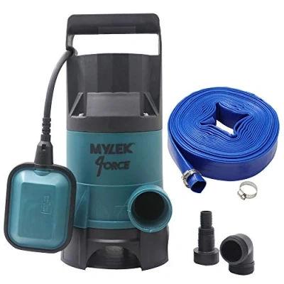 Image of MYLEK Submersible Water Pump 750W Electric, 14000L/H, 5m Layflat Hose for Clean or Dirty with Float Switch, 10M Power Cable Floods, Pools, Gardens, Ponds, Hot Tubs