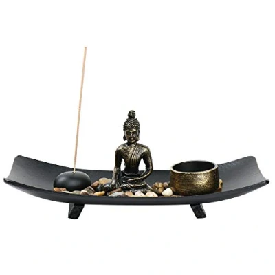 Image of XUDREZ Buddha Zen Garden Candle Holders Ornament for Natural Stone Rattan Incense Gift Set