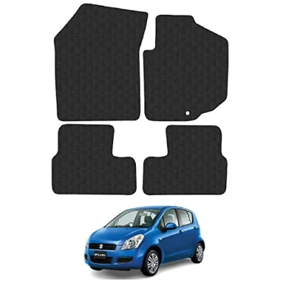 Image of Rubber Car Mats Compatible with SuzUKi Splash (2008 2014) Tailored Fit Floor Set Accessory Black Custom 4 Pieces Clips Anti Slip Backing, Heavy Duty &amp; Waterproof