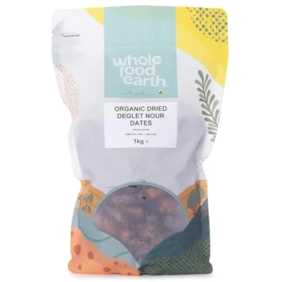Image of Wholefood Earth Organic Dried Deglet Nour Dates (Pitted) 1 kg GMO Free Raw Vegan High Fibre Certified