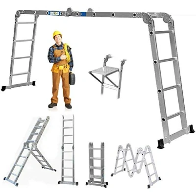 Image of Multi Purpose Aluminum Alloy Combination Ladder 4.7M/15.5FT Folding Step Ladders 150kg/330lbs Capacity 16 Steps with 1 Free Platform for Indoor Outdoor Works, EN131