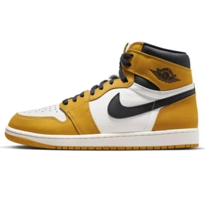 Image of Nike Mens Air Jordan 1 Retro High OG Yellow Top Sneakers Leather Size UK 5.5