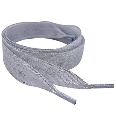 Image of My Ribbon Laces 85cm/ 33&quot; Long Silver Glitter Coloured Satin Shoelaces Ideal For Trainers, Sneakers Boots
