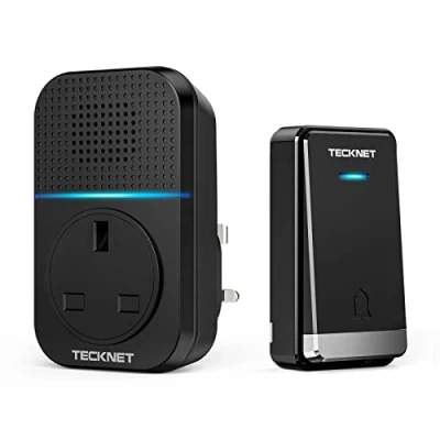 Image of TECKNET Wireless Doorbell, No Battery Required Self Powered Door Bell Plug in Waterproof Cordless Doorbell Chime Kits at 1300ft Range with 60 Chimes, 5 Level Volume LED Light