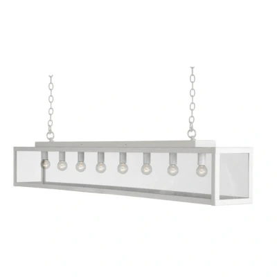 Image of Zenia 8 Light Straight Bar Pendant Ceiling White Frosted