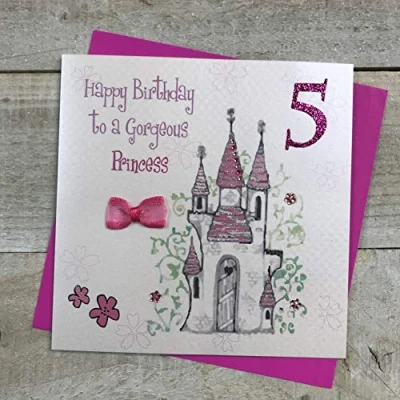 Image of WHITE COTTON CARDS Castle Happy Gorgeous Princess Handmade 5th Birthday Card, GLA5g