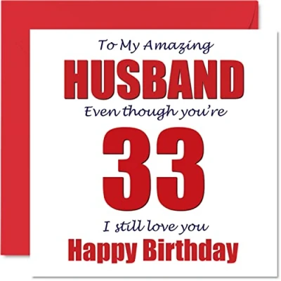Image of Funny 33rd Birthday Cards for Husband 33 I Still Love You Happy Card from Wife Partner, Thirty Three Third Hubby Banter Gifts, 145mm x Joke Humour Greeting