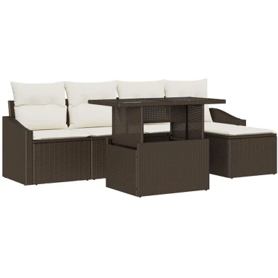 Image of vidaXL 6 Piece Garden Sofa Set with Cushions Brown Poly Rattan