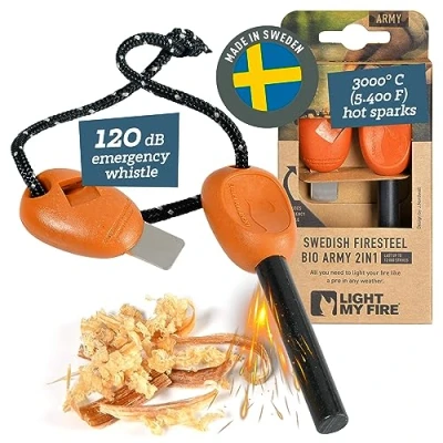 Image of Light My Fire Swedish Flint Starter Ferro Rod Survival Tools ARMY Steel Bushcraft Camping Gear and Kit 2 in 1 Striker 12,000 Strikes