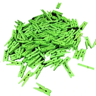 Image of Bluelans® 100 Coloured Craft Mini Wooden Pegs, Green, Clothes Photo Paper Pegs Clips (Green)