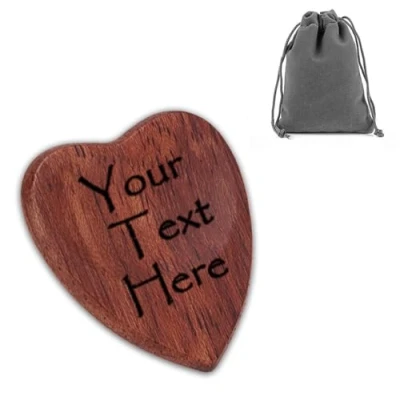 Image of Custom Engraved Heart Shaped Wooden Guitar Plectrum Novelty Gift Pick with Presentation Bag (Custom)