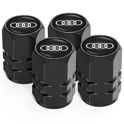 Image of 4Pcs Metal Car Tire Valve Stem Caps Fit Audi A1 A3 RS3 A4 A5 A6 A7 RS7 A8 Q3 Q5 Q7 R8 S Series, Air Cover, Anti corrosion Premium Alloy Leak Proof Accessories, Black