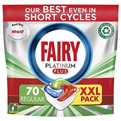 Image of Fairy Platinum Plus All in One Dishwasher Tablets, Regular, 70 Our Best Cleaning For A Clean Like New, Removes Dullness &amp; Prevents Limescale x3