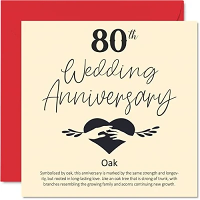 Image of 80th Anniversary Card for Husband Wife Boyfriend Girlfriend Wedding Oak Women Men Her Him, 145mm x Greeting Cards Fiance Fiancee