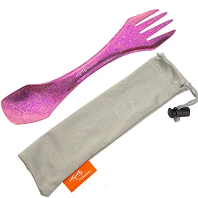 Image of TiTo Titanium Outdoor Camping Bright Color Fork Spoon Knife Combo Hiking Picnic Survival Tableware (Bright rose)