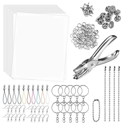 Image of Rainmae 181pcs Heat Shrink Plastic Sheets Pack,Shrinky Art Crafts Set Include 25 PCS Blank Shrinky Film Paper with 155pcs Keychains Accessories for DIY Ornaments or Creative Craft