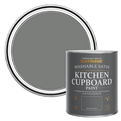 Image of Rust Oleum Grey Scrubbable Kitchen Cupboard Paint in Satin Finish Torch 750ml