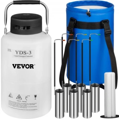 Image of VEVOR 3L Liquid Nitrogen Container Cryogenic LN2 Tank Dewar with Straps 6pcs Canisters for Lab