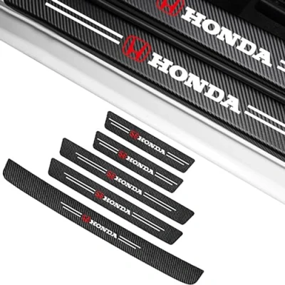 Image of JOHLCR 5pcs Car Door Sill Protector for Honda Accord Civic Crv Hrv Pilot Touring Ex L, Carbon Fiber Stickers Welcome Pedal Cover with Trunk Protection Sticker Non Slip Anti Scratch