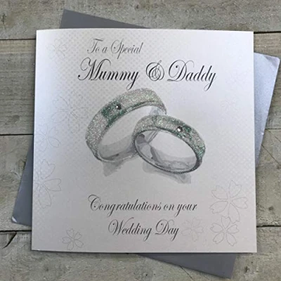 Image of WHITE COTTON CARDS Large Rings to a Special Mummy &amp; Daddy Congratulations Day Wedding Card, XPD165,22x22cm