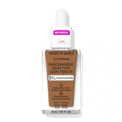 Image of Wet n Wild Bare Focus Niacinamide Skin Tint, Lightweight Foundation with Buildable Formula, Enriched Hyaluronic Acid and Vitamin E for a Radiant Look, Deep