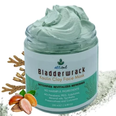Image of Bladderwrack Face Mask Skincare with Kaolin Clay &amp; African Shea Butter Detoxifying for and Body Refreshing Vegan Masks Beauty by Allital 6.8 Oz/200ml Made in the EU.