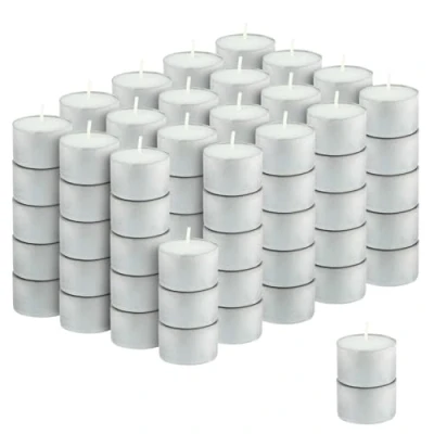 Image of 50/100 Unscented Tea Lights Wax Candles Night White 8 Hour Burn Outdoor Indoor (100)