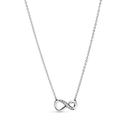Image of PANDORA Moments Women&#039;s Sterling Silver Sparkling Infinity Collier Pendant Necklace, 50cm, No Box