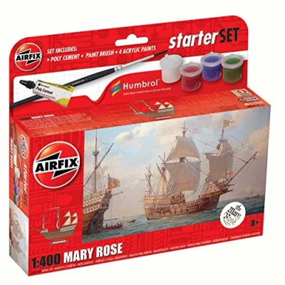 Image of Airfix Starter Set A55114A Mary Rose Model Building Kit Plastic Ship Kits for Adults &amp; Children 8+, Includes Decals, Humbrol Acrylic Paints, Brushes Poly Cement 1:400 Scale
