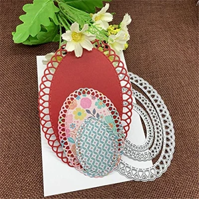 Image of Oval Scallop Frame Metal Cutting Die Cuts, Stencils DIY Crafts Cards Dies Cuts for Embossing Card Making Photo Decorative Paper Scrapbooking