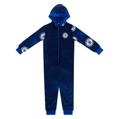Image of Chelsea FC Official Football Gift Kids Fleece Hooded All in One Navy 4 5 Years