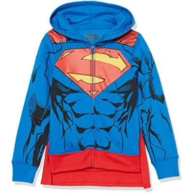 Image of DC Comics Big Superman Cosplay Zip Up Hoodie with Cape Boys 4 20, Royal, 8