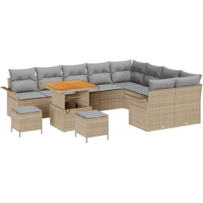 Image of vidaXL 12 Piece Garden Sofa Set with Cushions Beige Poly Rattan Acacia