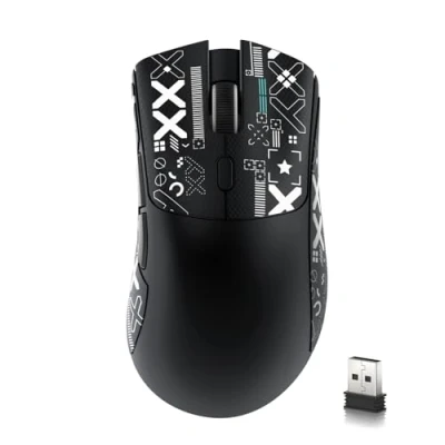 Image of MAMBASNAKE x Attack Shark R1 59g Tri mode lightweight Wireless Gaming Mouse with Anti slip Stickers, 2.4GHz/BT/Wired Connectivity, 5 Programmable Buttons,6 Adjustable DPI up to 18000, PAW3311 black