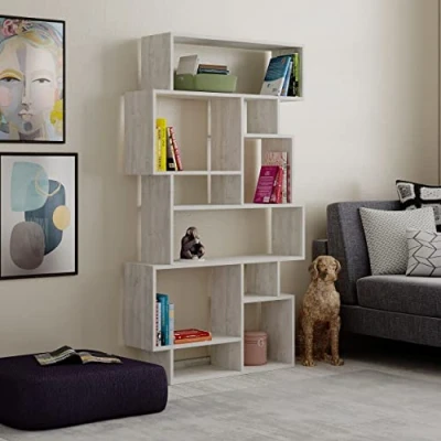 Image of HOCUS PICUS 6 Tier Bookcase 96x26x169cm Many Colour Options Living Room Furniture Easy to Assemble Book Storage Display Unit (Ancient White)