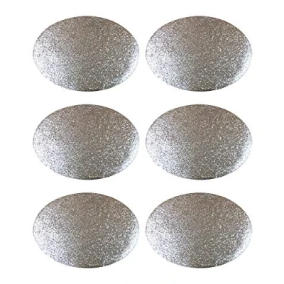Image of YöL 6 Placemats Set Christmas Silver Glitter Oval Festive Xmas Table Home Decor Party Tableware Decorations