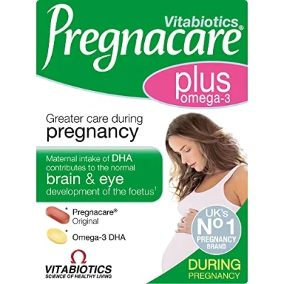 Image of Pregnacare Plus Pregnancy Vitamins UK&#039;s No.1 Brand. Greater Prenatal Care for Women, Supplement with Added Omega 3 DHA Normal Brain and Eye Development. by Vitabiotics