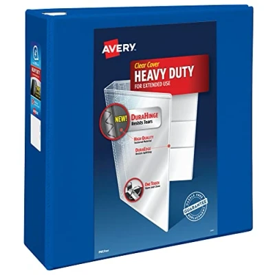Image of Avery Heavy Duty View 3 Ring Binder, 4&quot; One Touch EZD Ring, Holds 8.5&quot; x 11&quot; Paper, 1 Pacific Blue Binder (79814)