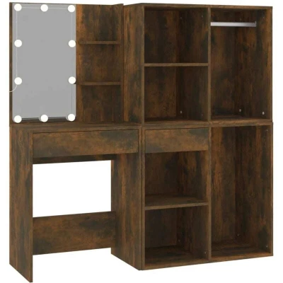 Image of vidaXL LED Dressing Table with Cabinets Smoked Oak Engineered Wood